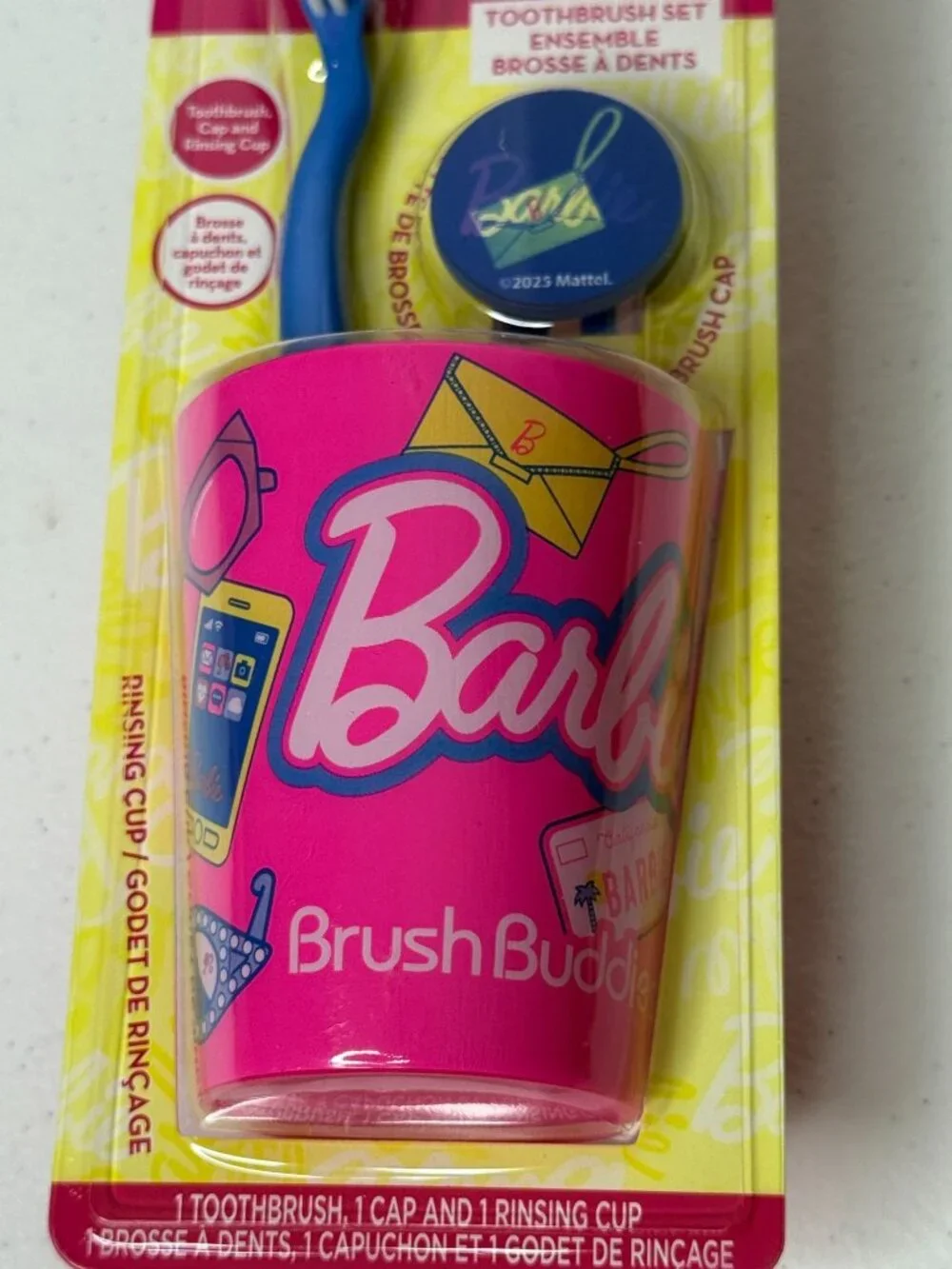 Barbie Toothbrush Set Brush Buddies Cup Cap Kids Travel Oral Care Pink